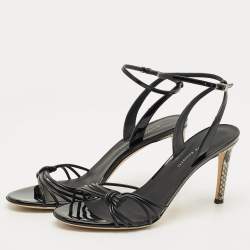 Pre Owned Giuseppe Zanotti Black Leather and Patent Leather Ankle Strap Sandals Size 40