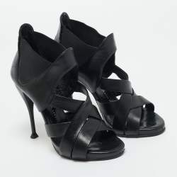 Pre Owned Giuseppe Zanotti Black Leather Crisscross Ankle Strap Sandals Size 36.5