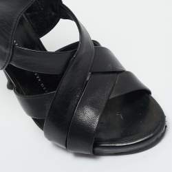 Pre Owned Giuseppe Zanotti Black Leather Crisscross Ankle Strap Sandals Size 36.5
