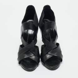 Pre Owned Giuseppe Zanotti Black Leather Crisscross Ankle Strap Sandals Size 36.5