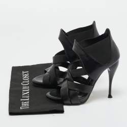 Pre Owned Giuseppe Zanotti Black Leather Crisscross Ankle Strap Sandals Size 36.5