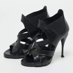 Pre Owned Giuseppe Zanotti Black Leather Crisscross Ankle Strap Sandals Size 36.5