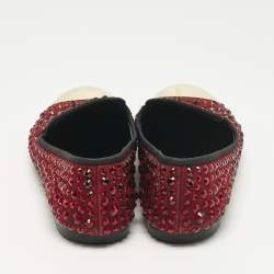Pre Owned Giuseppe Zanotti Burgundy Suede Cap Toe Crystals Embellished Smoking Slippers Size 39.5