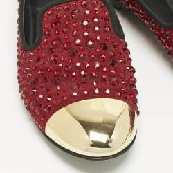 Pre Owned Giuseppe Zanotti Burgundy Suede Cap Toe Crystals Embellished Smoking Slippers Size 39.5