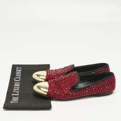 Pre Owned Giuseppe Zanotti Burgundy Suede Cap Toe Crystals Embellished Smoking Slippers Size 39.5