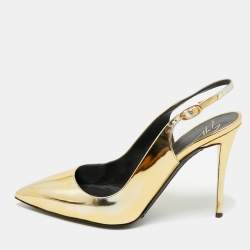 Pre Owned Giuseppe Zanotti Gold Patent Leather Slingback Pumps Size 37.5