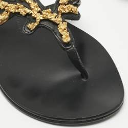 Pre Owned Giuseppe Zanotti Black leather Rock Thong Flat Sandals Size 39
