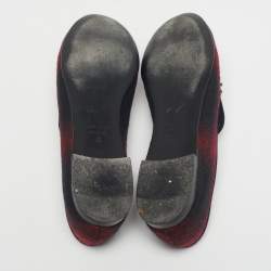 Pre Owned Giuseppe Zanotti Black/Red Fabric Leather Crystal Embellished Loafers Size 38