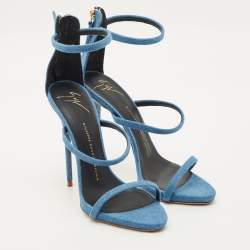 Pre Owned Giuseppe Zanotti Blue Denim Coline Ankle Strap Sandals Size 39