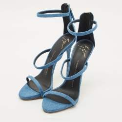 Pre Owned Giuseppe Zanotti Blue Denim Coline Ankle Strap Sandals Size 39
