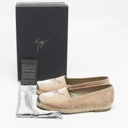 Pre Owned Giuseppe Zanotti Beige Leather and Velvet Espadrille Flats Size 39