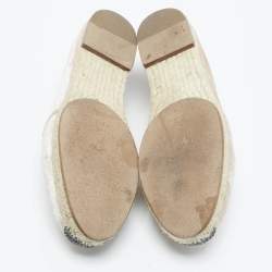 Pre Owned Giuseppe Zanotti Beige Leather and Velvet Espadrille Flats Size 39