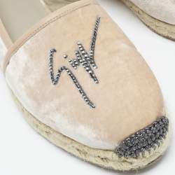 Pre Owned Giuseppe Zanotti Beige Leather and Velvet Espadrille Flats Size 39