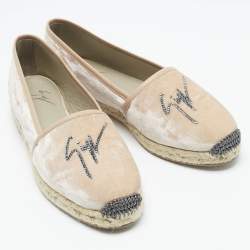 Pre Owned Giuseppe Zanotti Beige Leather and Velvet Espadrille Flats Size 39