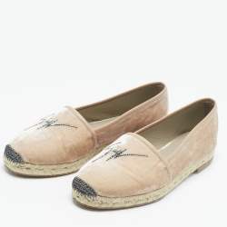 Pre Owned Giuseppe Zanotti Beige Leather and Velvet Espadrille Flats Size 39