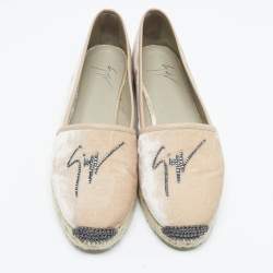 Pre Owned Giuseppe Zanotti Beige Leather and Velvet Espadrille Flats Size 39