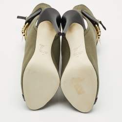 Pre Owned Giuseppe Zanotti Green  Canvas and Leather Roxie Peep Toe Cut Out Ankle Boots  Size 40