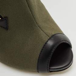 Pre Owned Giuseppe Zanotti Green  Canvas and Leather Roxie Peep Toe Cut Out Ankle Boots  Size 40