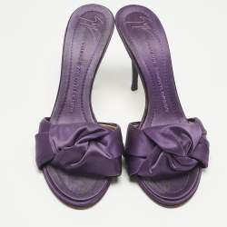 Pre Owned Giuseppe Zanotti Purple Satin knot Slide Sandals Size 38.5