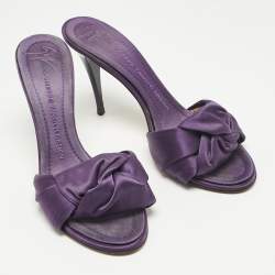 Pre Owned Giuseppe Zanotti Purple Satin knot Slide Sandals Size 38.5