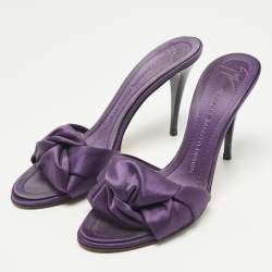 Pre Owned Giuseppe Zanotti Purple Satin knot Slide Sandals Size 38.5