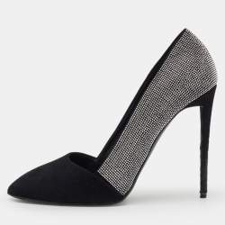 Pre Owned Giuseppe Zanotti Black Suede Stud Embellished Pointed Toe Pumps Size 37.5