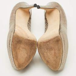 Pre Owned Giuseppe Zanotti Gold Croc Embossed Leather Peep Toe Platform Pumps Size 39