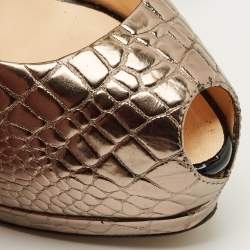 Pre Owned Giuseppe Zanotti Gold Croc Embossed Leather Peep Toe Platform Pumps Size 39