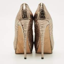 Pre Owned Giuseppe Zanotti Gold Croc Embossed Leather Peep Toe Platform Pumps Size 39