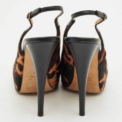 Pre Owned Giuseppe Zanotti Beige leopard Print Calf Hair and Leather Peep Toe Slingback Pumps Size 38