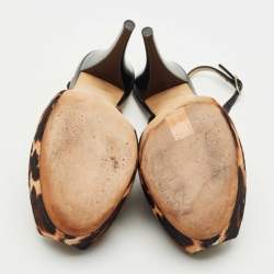 Pre Owned Giuseppe Zanotti Beige leopard Print Calf Hair and Leather Peep Toe Slingback Pumps Size 38