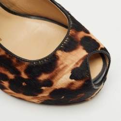 Pre Owned Giuseppe Zanotti Beige leopard Print Calf Hair and Leather Peep Toe Slingback Pumps Size 38