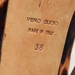 Pre Owned Giuseppe Zanotti Beige leopard Print Calf Hair and Leather Peep Toe Slingback Pumps Size 38