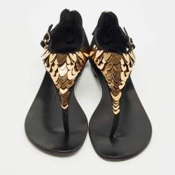 Pre Owned Giuseppe Zanotti Black Suede Crystal Embellished Thong Flats Size 40