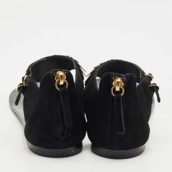 Pre Owned Giuseppe Zanotti Black Suede Crystal Embellished Thong Flats Size 40