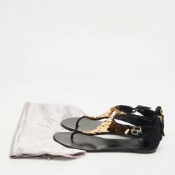 Pre Owned Giuseppe Zanotti Black Suede Crystal Embellished Thong Flats Size 40