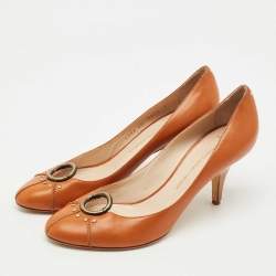 Pre Owned Giuseppe Zanotti Brown Leather Round Toe Pumps Size 40