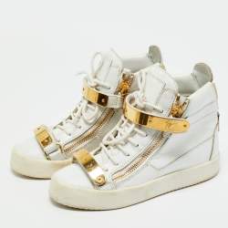 Pre Owned Giuseppe Zanotti White Leather Coby High Top Sneakers Size 37