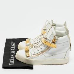 Pre Owned Giuseppe Zanotti White Leather Coby High Top Sneakers Size 37
