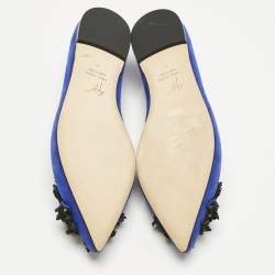 Pre Owned Giuseppe Zanotti Blue Suede Crystal Embellished Ballet Flats Size 36