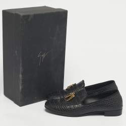 Pre Owned Giuseppe Zanotti Black Croc Embossed Leather Shark Tooth Smoking Slippers Size 42