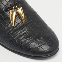 Pre Owned Giuseppe Zanotti Black Croc Embossed Leather Shark Tooth Smoking Slippers Size 42