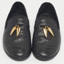 Pre Owned Giuseppe Zanotti Black Croc Embossed Leather Shark Tooth Smoking Slippers Size 42