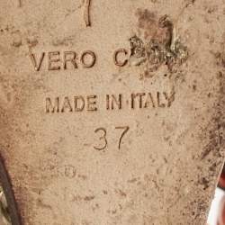 Pre Owned صندل جوسيبي زانوتي جلد برتقالي لامع سير كاحل بسلسلة كعب روكي مقاس 37.5