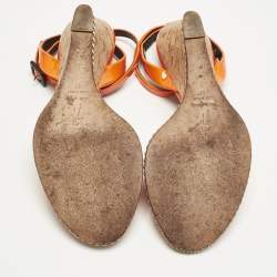 Pre Owned صندل جوسيبي زانوتي جلد برتقالي لامع سير كاحل بسلسلة كعب روكي مقاس 37.5