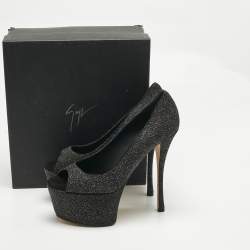 Pre Owned Giuseppe Zanotti Black Quartz and Suede Sharon Platform Pumps Size 39.5