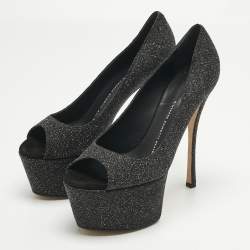 Pre Owned Giuseppe Zanotti Black Quartz and Suede Sharon Platform Pumps Size 39.5