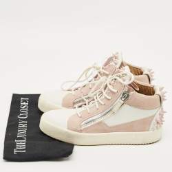 Pre Owned Giuseppe Zanotti Pink/White Suede and Leather Double Zipper High Top Sneakers Size 37