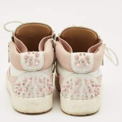 Pre Owned Giuseppe Zanotti Pink/White Suede and Leather Double Zipper High Top Sneakers Size 37