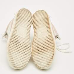 Pre Owned Giuseppe Zanotti Pink/White Suede and Leather Double Zipper High Top Sneakers Size 37